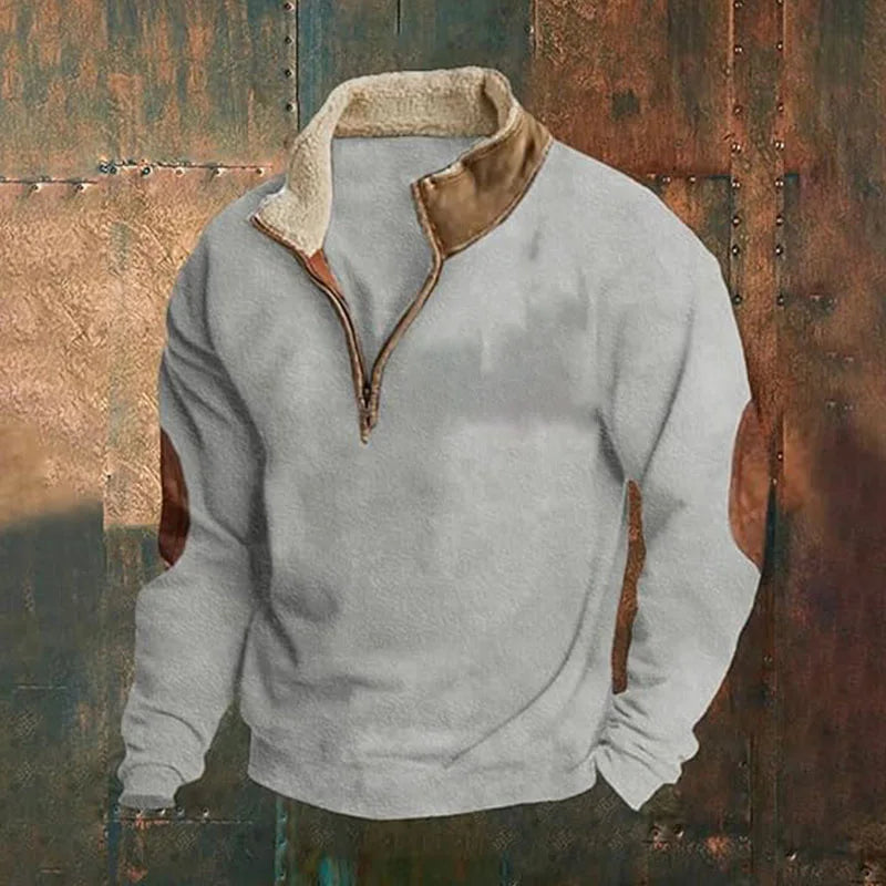 Felpa uomo con collo alto, zip, vestibilità ampia e maniche lunghe
