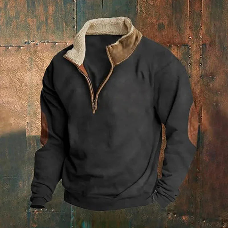 Felpa uomo con collo alto, zip, vestibilità ampia e maniche lunghe