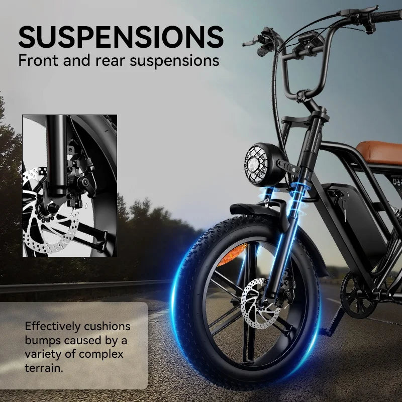 20-inch Full-suspension Fat Tire Off-road Electric Bicycle, Adult Retro Electric Bicycle