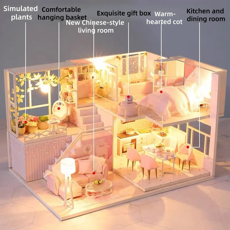 DIY Wooden Small House Art Handicraft Assembly Attic Villa Model Mini Toy Educational Birthday Gift for Unisex 3d Wooden Puzzle