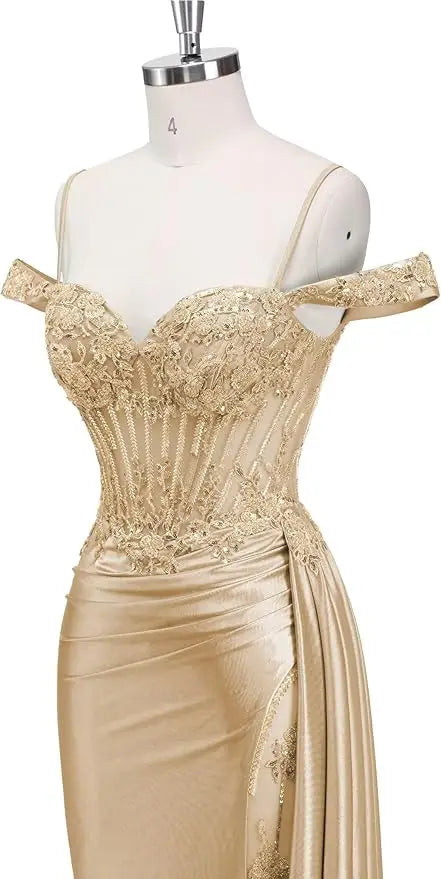 Red Off Shoulder Sexy Prom Dresses Champagne Sweetheart Beaded Formal Evening Party Gowns High Side Slit Corset 2026 Customized