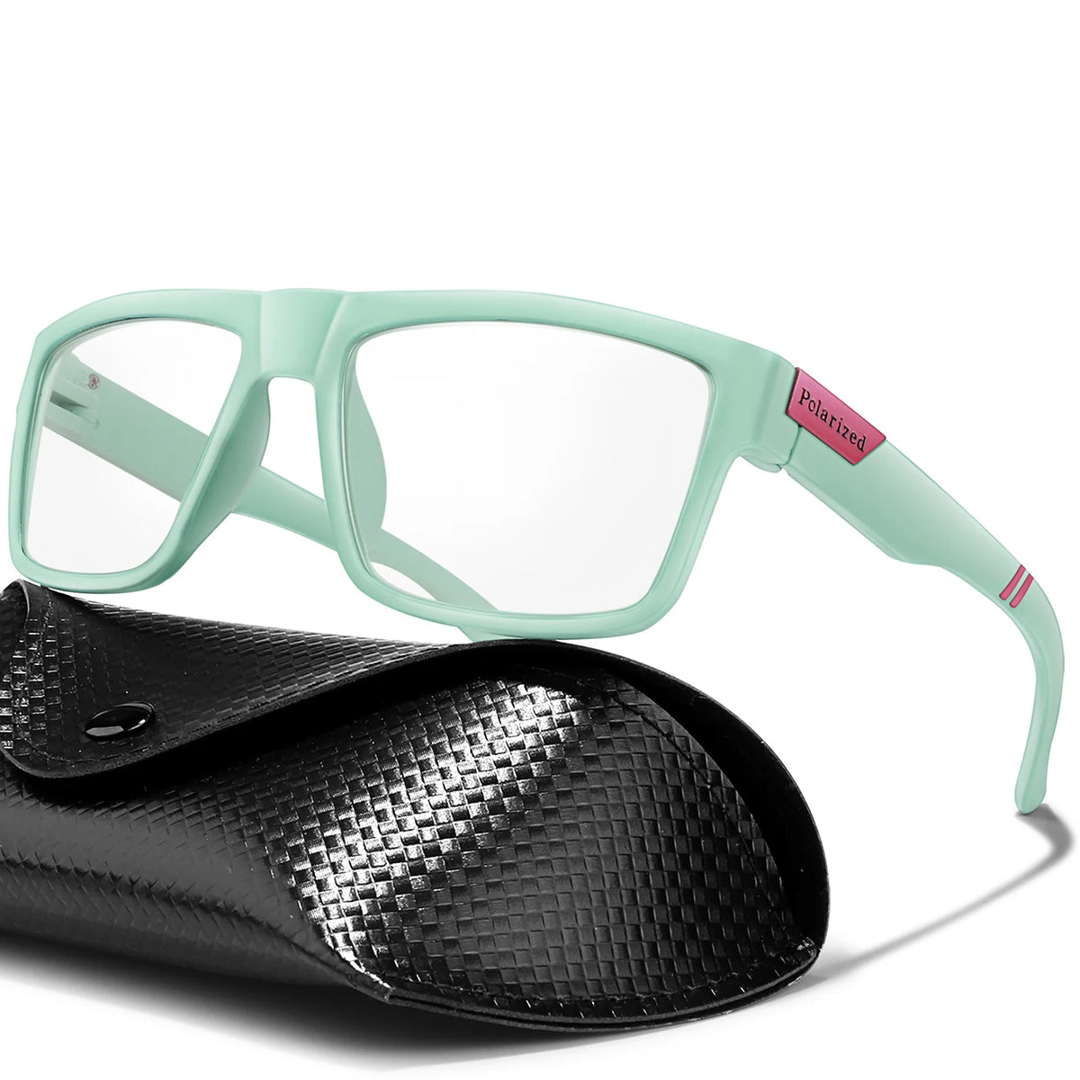 Photochrome Sonnenbrille mit PU-Etui, Vintage-Vollrahmen mit eckiger Form