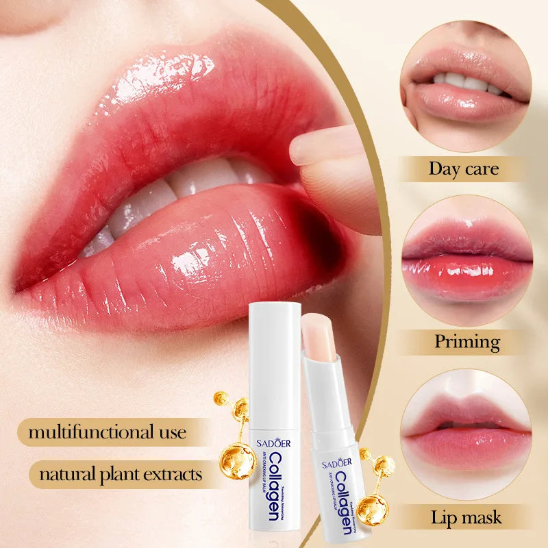 Sadoer Collagen Lip Balm Moisturizing Anti-Cracking Brightening Repair Nourishing Hydrating Lipstick Lips Skin Care Products