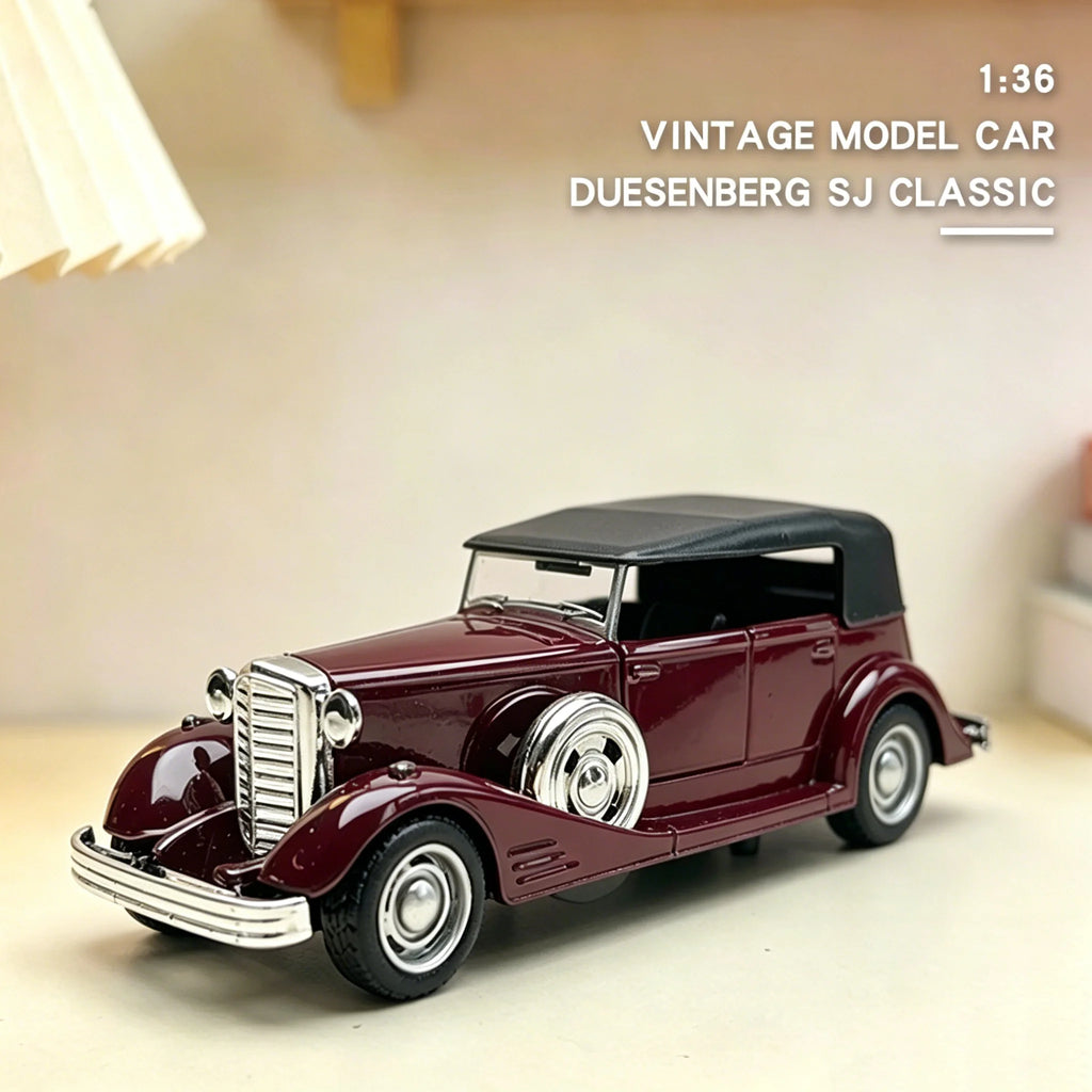 1:36 Alloy Duesenbeg SJ Die cast Vintage Car Model Classic Pull Back Car Miniature Vehicle Replica For Collection & Gift Display