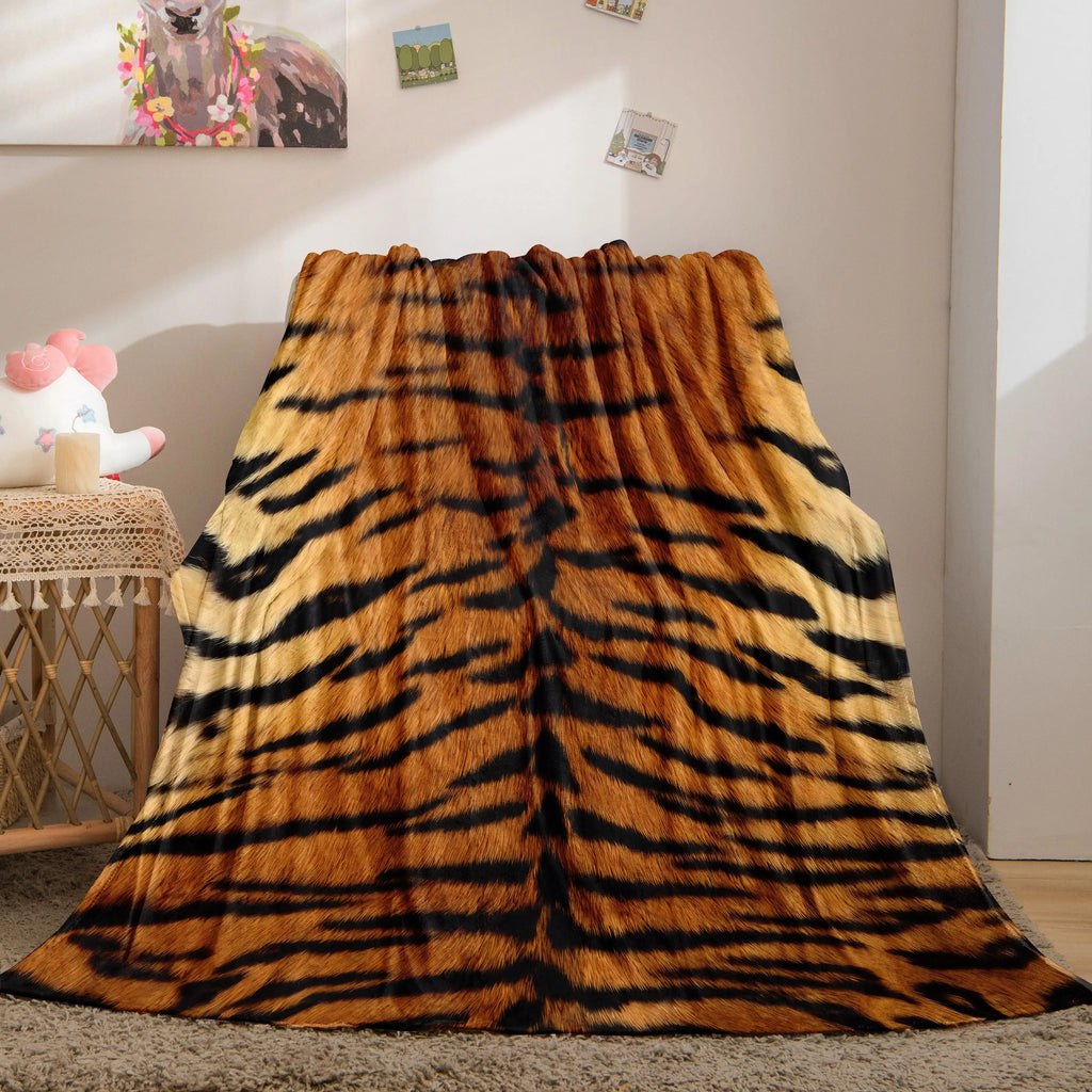 Tiger-Print Flannel Blanket Soft, comfortable, and gentle on the skin Realistic animal print Perfect for naps, office use
