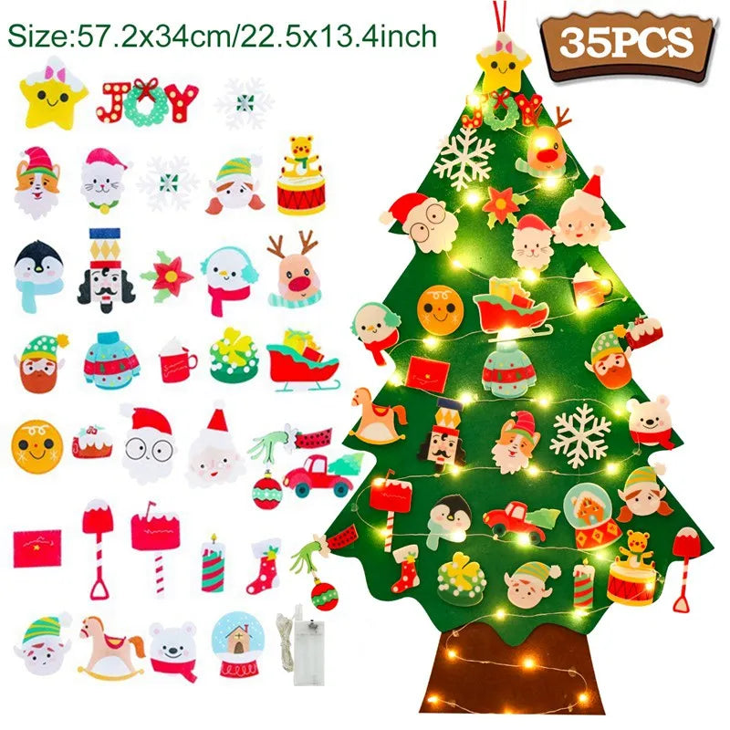 Christmas DIY Felt Tree With Light Merry Christmas Decoration For Home 2024 Cristmas Ornament Xmas Gifts Navidad New Year Tree