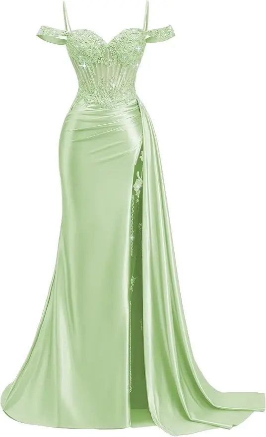 Red Off Shoulder Sexy Prom Dresses Champagne Sweetheart Beaded Formal Evening Party Gowns High Side Slit Corset 2026 Customized