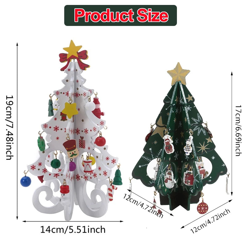 Two small Christmas trees: one white with colorful ornaments, one green with red and gold accents.