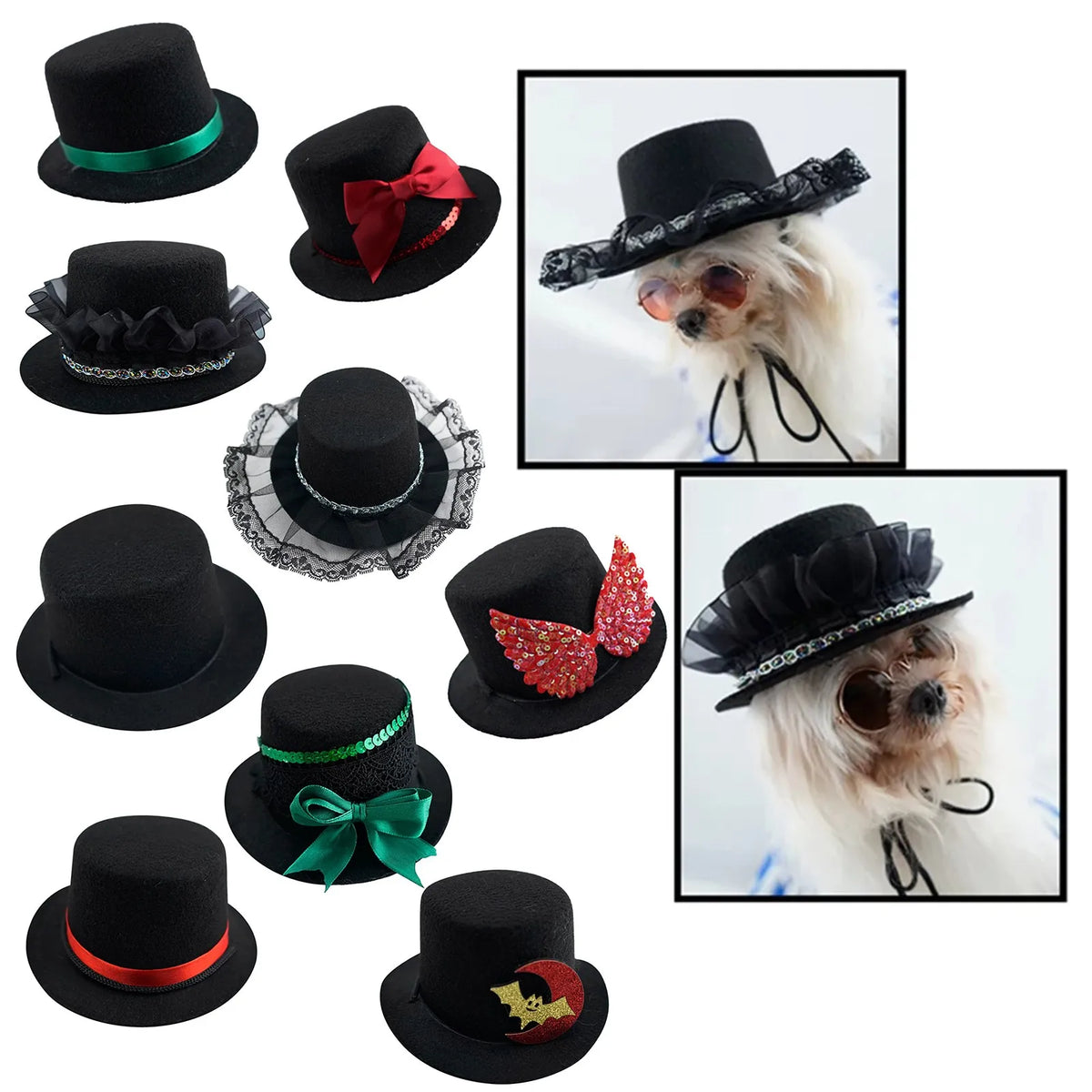 Pet Top Hat Gentleman Costume Accessory Adjustable Black Formal Party Cosplay Headwear for Dogs Cats and Small Animals