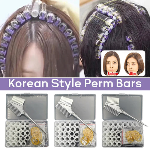 24Pcs/Set Hair Root Perm Rods Bars Curlers with Clips Comb Rubber Bands Salon Hook Loop Hair Rollers Set Hair Styling Perm Tools