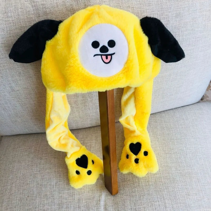 Anime BT21 Plush Ear Protection Scarf Hat Cartoon Cute Cooky RJ Chimmy Winter Fashion Furry One-piece Warm Hat Gift