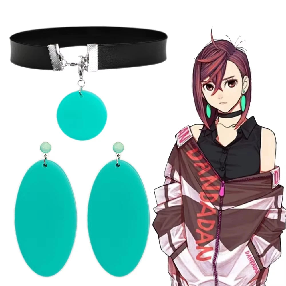 Anime DAN DA DAN Momo Ayase Cosplay Earring Green Earstuds Earclips Earwear Eardrop Women Jewelry Accessories Prop