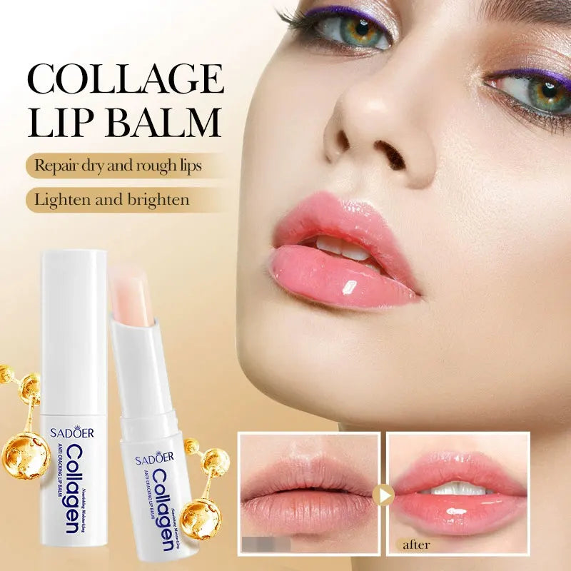 SADOER Collagen Anti-Cracked Lip Balm Lasting Nourishment and Moisture for Men and Women Daily Care Collagen Lip Balm Lip Care