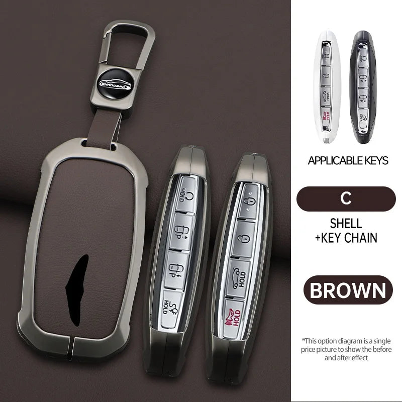 2025 New Zinc Alloy+Leather Car key case cover shell Fob For Genesis G80 2023 2024 2025 G70 G90 G90RS4 GV60 GV80 Car Accesories
