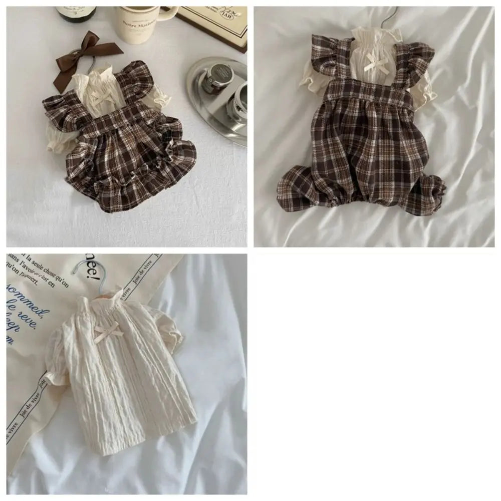 Retro Pet Plaid Strap Skirt Breathable Thin Design Dog Vest Dresses Soft Flying Sleeve Pet Clothes For Puppy Kittens
