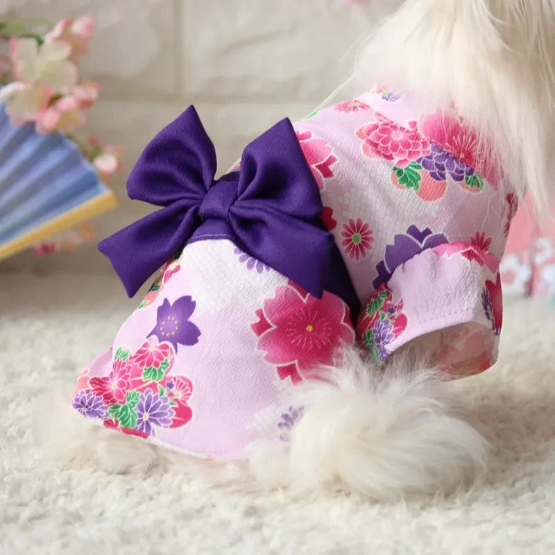 Japanese Pet Kimono Poodle Cat Bathrobe Blossom Cherry Sakura Summer Puppy Spring Pet Clothes Skirt Flower Kitty Dress Kimono