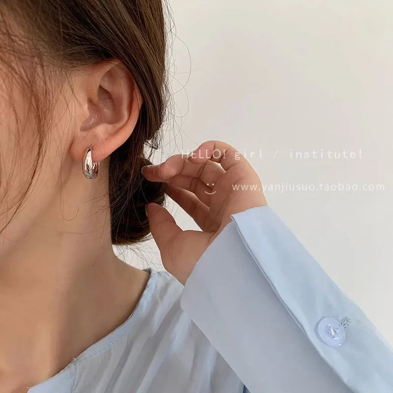 Stainless Steel Smooth Metal Chunky Hoop Earrings For Women Girls Fashion Round Circle Hoops Statement Earrings Punk Jewelry