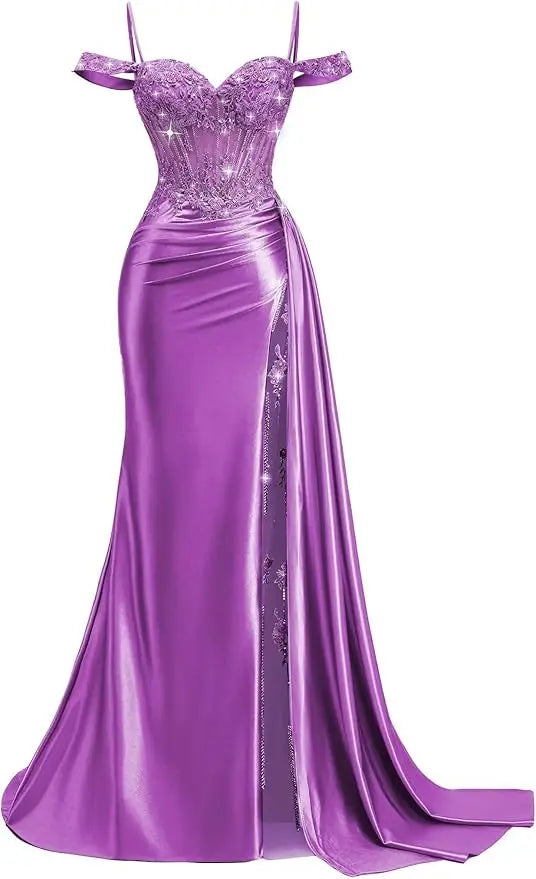 Red Off Shoulder Sexy Prom Dresses Champagne Sweetheart Beaded Formal Evening Party Gowns High Side Slit Corset 2026 Customized