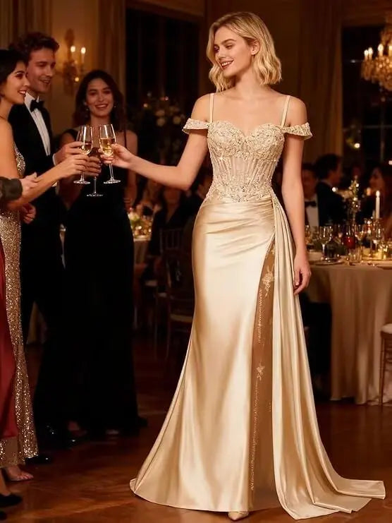 Red Off Shoulder Sexy Prom Dresses Champagne Sweetheart Beaded Formal Evening Party Gowns High Side Slit Corset 2026 Customized