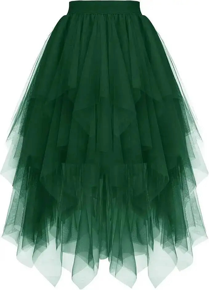 Falda midi de tul con volantes para fiestas