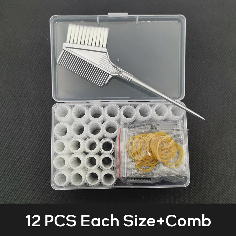 24Pcs/Set Hair Root Perm Rods Bars Curlers with Clips Comb Rubber Bands Salon Hook Loop Hair Rollers Set Hair Styling Perm Tools