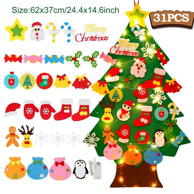 Christmas DIY Felt Tree With Light Merry Christmas Decoration For Home 2024 Cristmas Ornament Xmas Gifts Navidad New Year Tree
