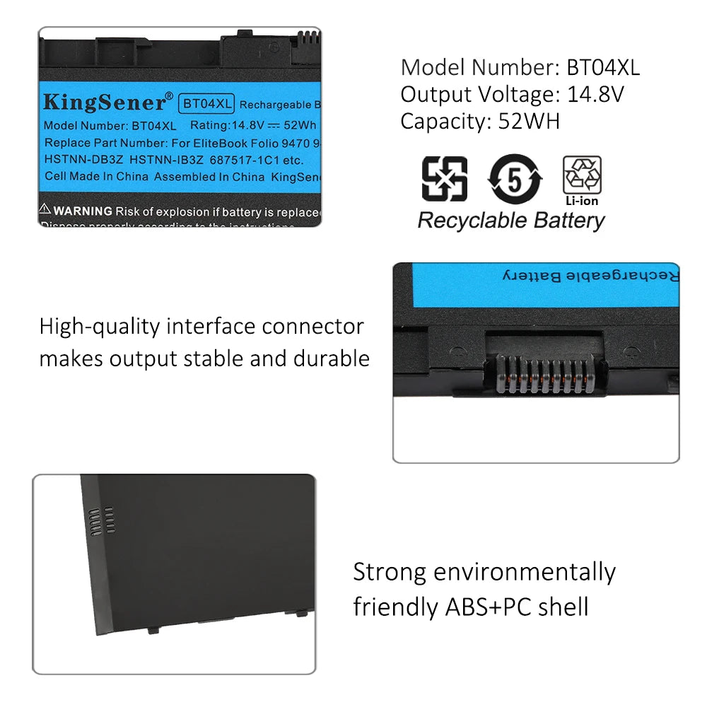 Bateria 52 Wh para HP EliteBook Folio 9470 e 9480
