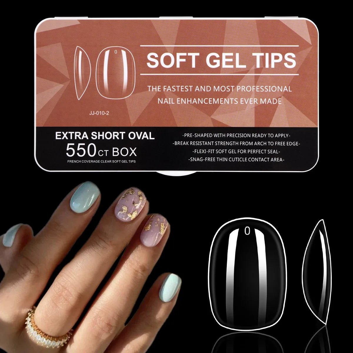 550pcs Coffin Almond Soft Gel Nail Tips False Half Cover Press On Acrylic Nails 11Sizes Fake Nails DIY Manicure Extension Tools