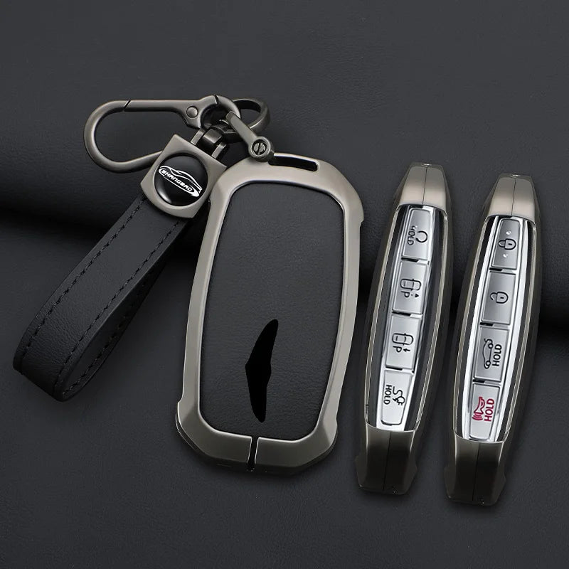 2025 New Zinc Alloy+Leather Car key case cover shell Fob For Genesis G80 2023 2024 2025 G70 G90 G90RS4 GV60 GV80 Car Accesories