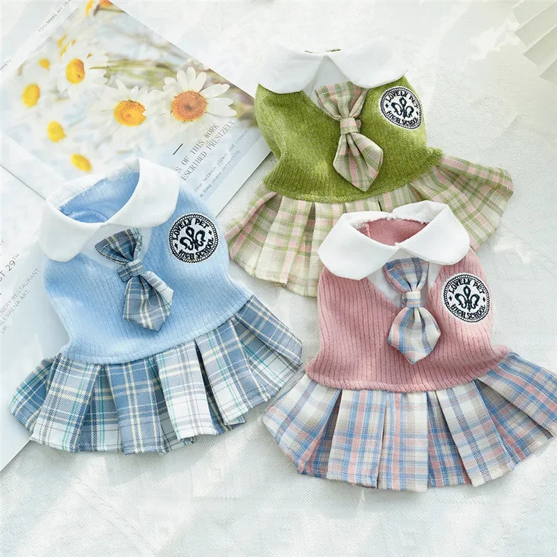 College Style Cute Pet Clothing Cats Dress for Small Dogs Cats Plaid Skirt Spring Clothes Cat Chihuahua Teddy Yorkshire Costume