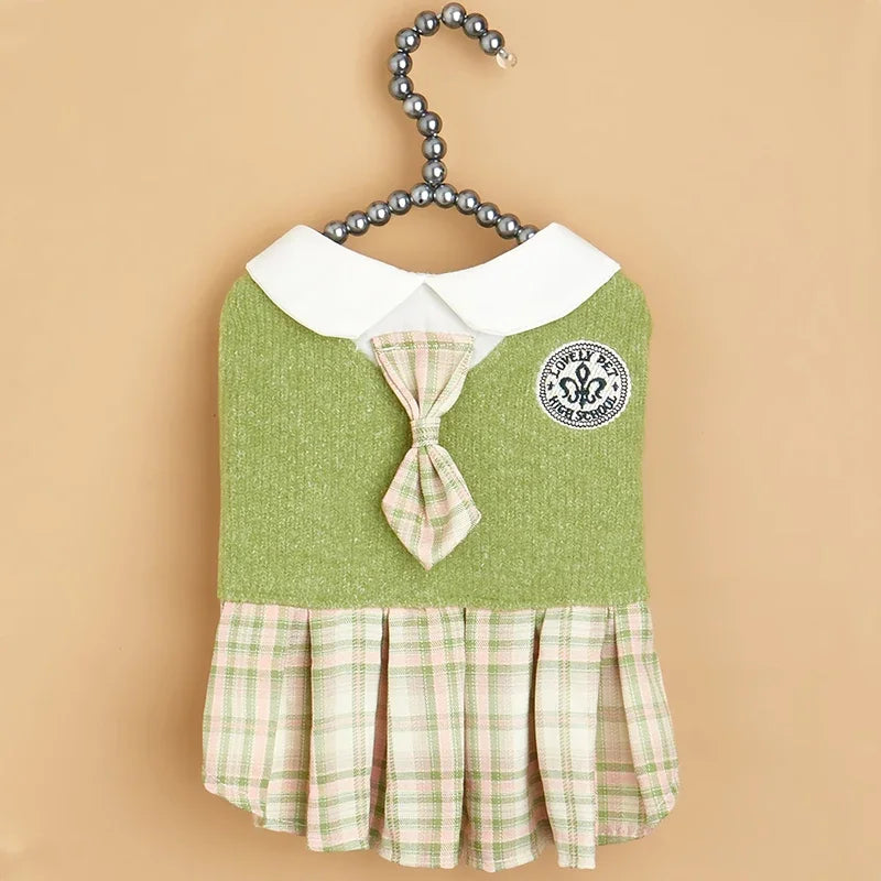 College Style Cute Pet Clothing Cats Dress for Small Dogs Cats Plaid Skirt Spring Clothes Cat Chihuahua Teddy Yorkshire Costume