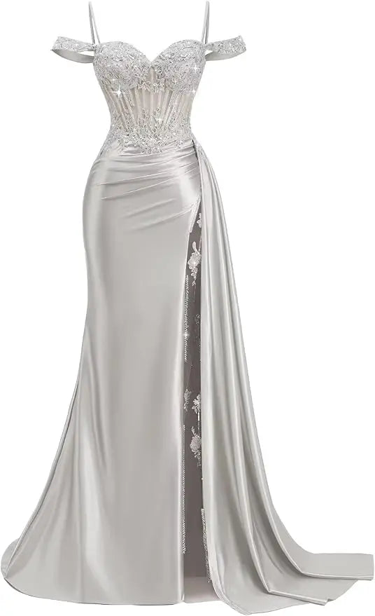 Red Off Shoulder Sexy Prom Dresses Champagne Sweetheart Beaded Formal Evening Party Gowns High Side Slit Corset 2026 Customized
