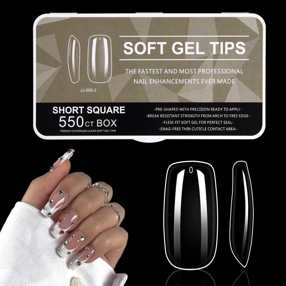 550pcs Coffin Almond Soft Gel Nail Tips False Half Cover Press On Acrylic Nails 11Sizes Fake Nails DIY Manicure Extension Tools