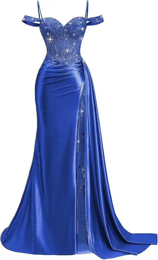 Red Off Shoulder Sexy Prom Dresses Champagne Sweetheart Beaded Formal Evening Party Gowns High Side Slit Corset 2026 Customized