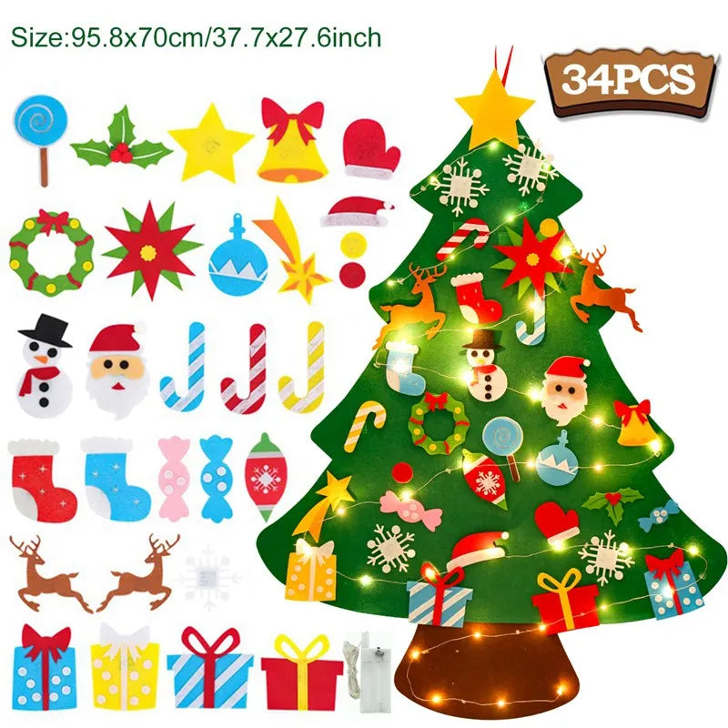 Christmas DIY Felt Tree With Light Merry Christmas Decoration For Home 2024 Cristmas Ornament Xmas Gifts Navidad New Year Tree