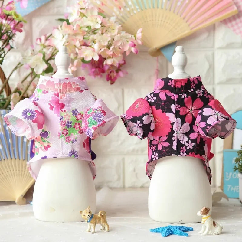 Japanese Pet Kimono Poodle Cat Bathrobe Blossom Cherry Sakura Summer Puppy Spring Pet Clothes Skirt Flower Kitty Dress Kimono