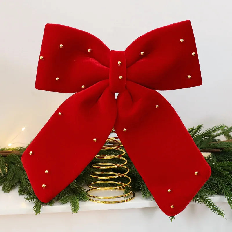 Wine Red Velvet Christmas Tree Topper Star Ornament Bow Tree Top Star Table Decoration