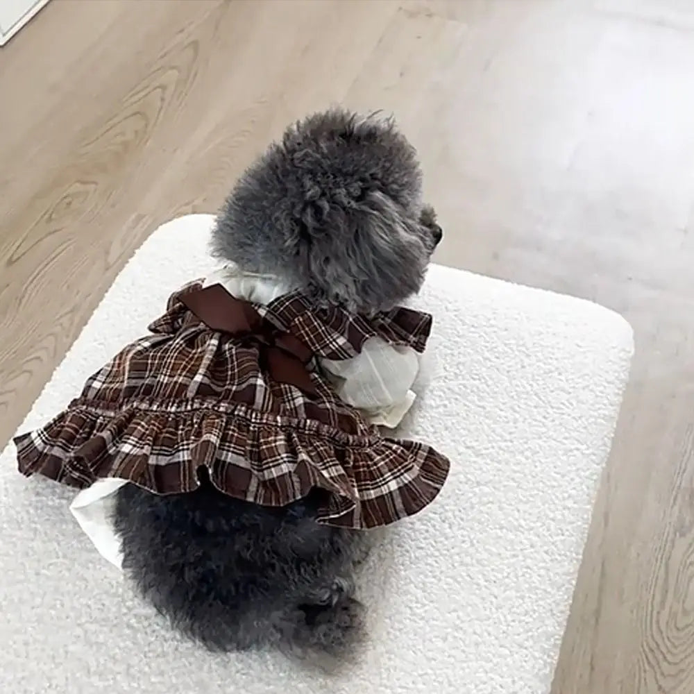 Retro Pet Plaid Strap Skirt Breathable Thin Design Dog Vest Dresses Soft Flying Sleeve Pet Clothes For Puppy Kittens