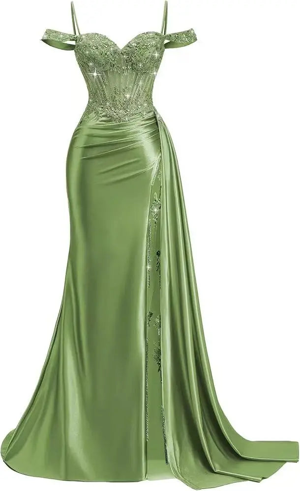 Red Off Shoulder Sexy Prom Dresses Champagne Sweetheart Beaded Formal Evening Party Gowns High Side Slit Corset 2026 Customized