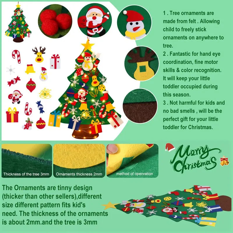 Christmas DIY Felt Tree With Light Merry Christmas Decoration For Home 2024 Cristmas Ornament Xmas Gifts Navidad New Year Tree