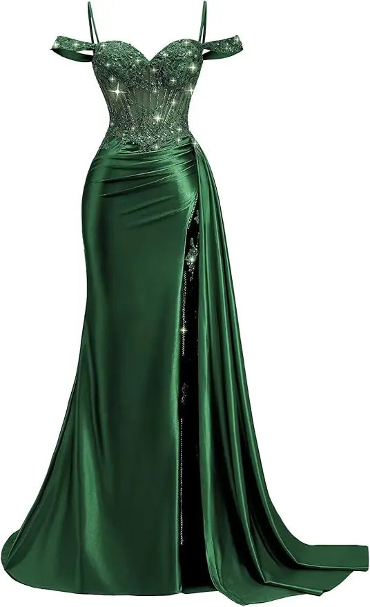Red Off Shoulder Sexy Prom Dresses Champagne Sweetheart Beaded Formal Evening Party Gowns High Side Slit Corset 2026 Customized