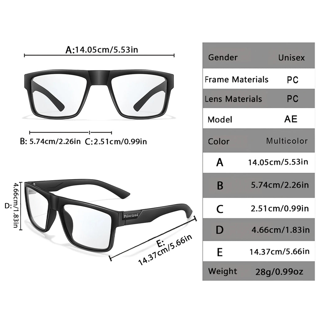 Photochromic Sunglasses With PU Case for Men and Women Vintage Square Full Frame Glasses for Hiking Running Cycling and Fishing