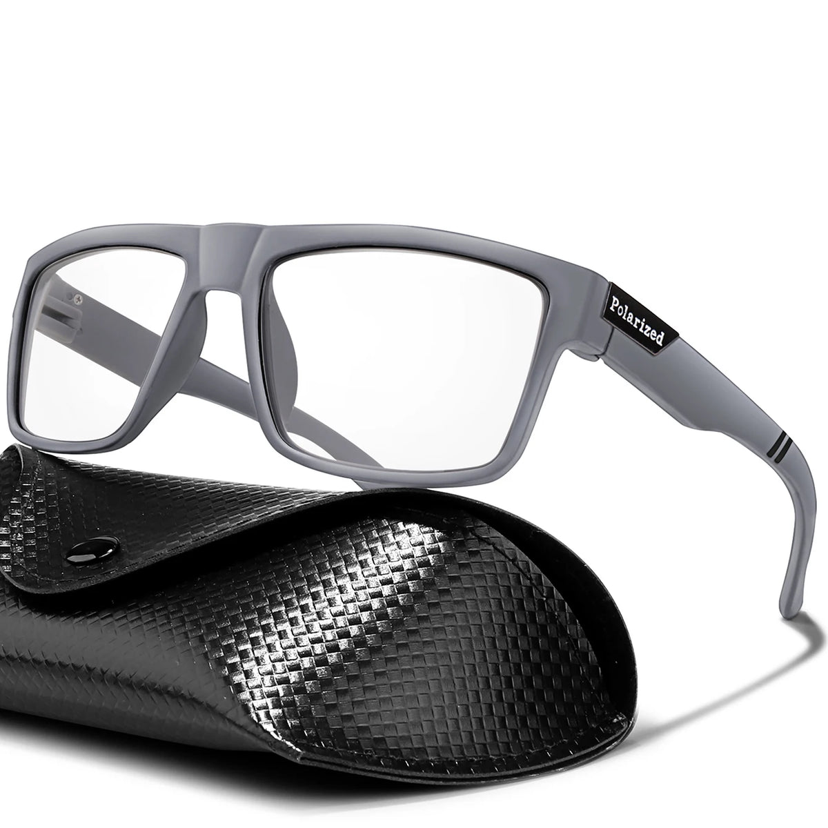 Photochrome Sonnenbrille mit PU-Etui, Vintage-Vollrahmen mit eckiger Form