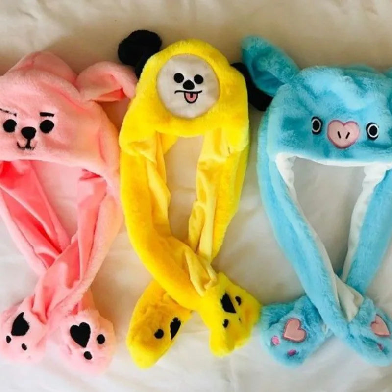 Anime BT21 Plush Ear Protection Scarf Hat Cartoon Cute Cooky RJ Chimmy Winter Fashion Furry One-piece Warm Hat Gift