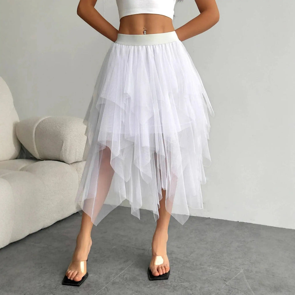 Saia de Tule Midi em Camadas para Festa