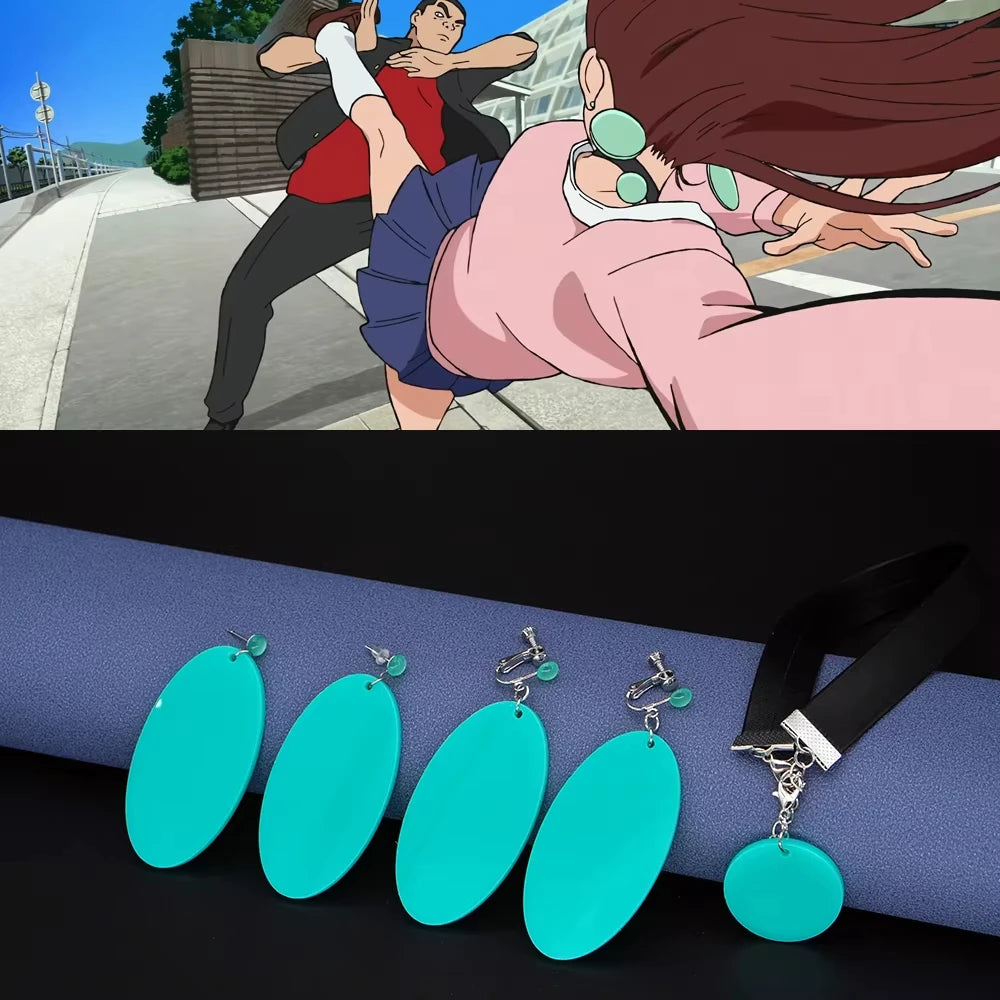 Anime DAN DA DAN Momo Ayase Cosplay Earring Green Earstuds Earclips Earwear Eardrop Women Jewelry Accessories Prop