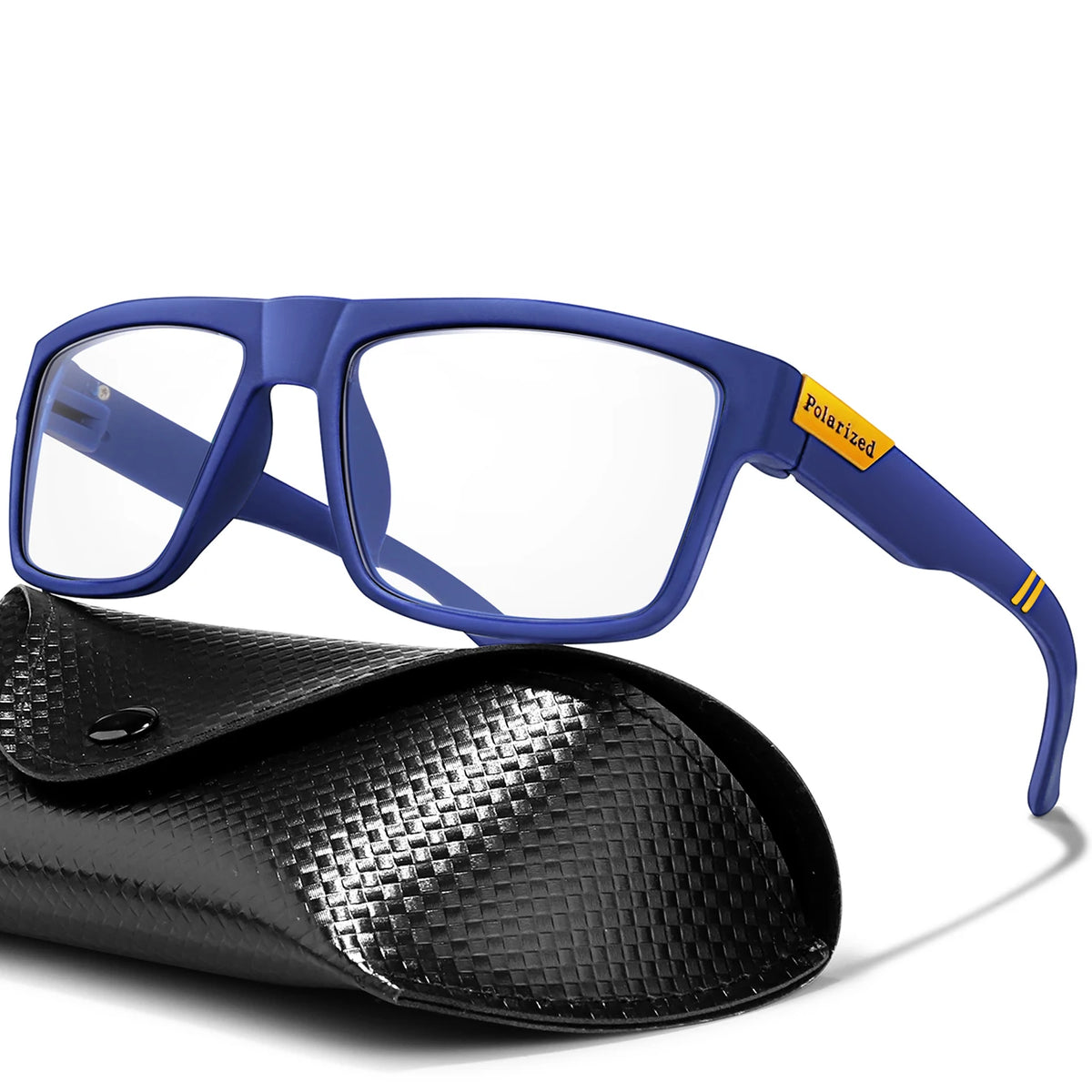 Photochrome Sonnenbrille mit PU-Etui, Vintage-Vollrahmen mit eckiger Form