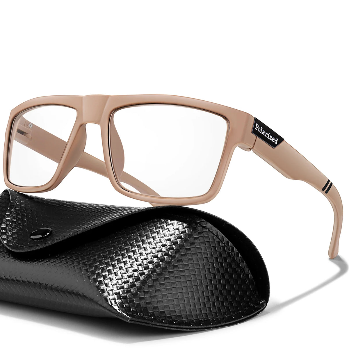 Photochrome Sonnenbrille mit PU-Etui, Vintage-Vollrahmen mit eckiger Form