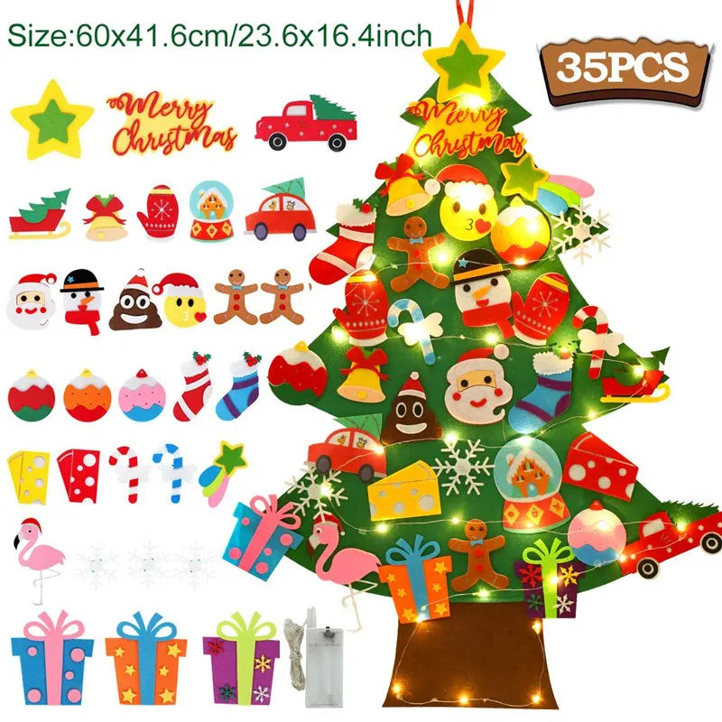 Christmas DIY Felt Tree With Light Merry Christmas Decoration For Home 2024 Cristmas Ornament Xmas Gifts Navidad New Year Tree