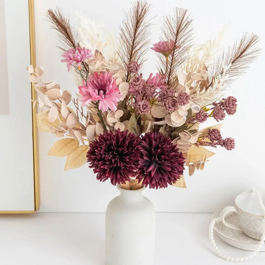 Artificial Flowers Silk Ditch Reed Chrysanthemum Wedding Bridal Bouquet Diy Gifts Home Vase Festival Outdoor Garden Arch Decora